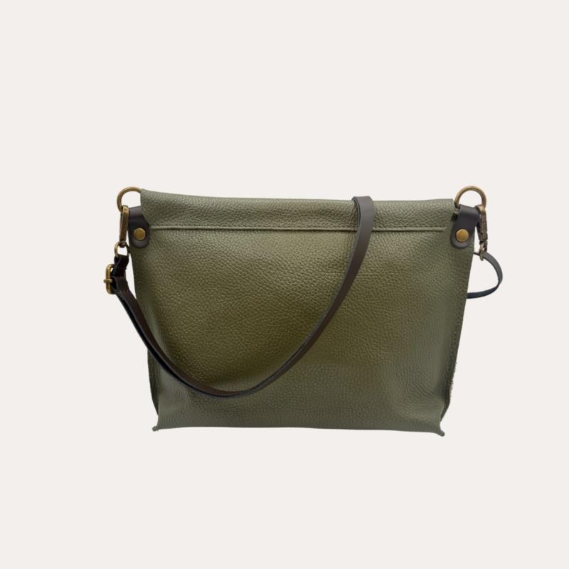 Cartera Bandolera Piel Verde Aceituna con Solapa