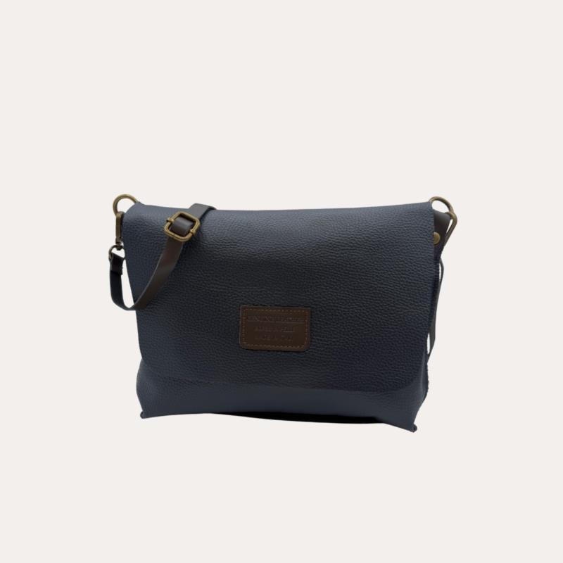 Cartera Bandolera Piel Azul Marino con Solapa (Crossbody)