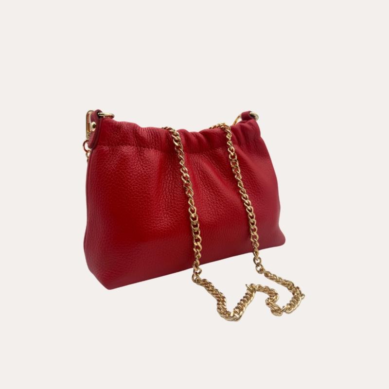 Bolso Pouch Piel Rojo con Cadena 