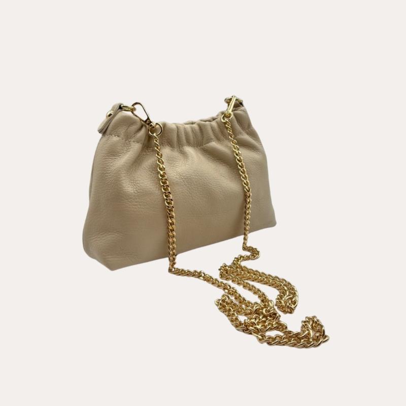 Bolso Pouch Piel Blanco Roto con Cadena