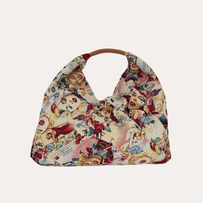 Bolso de Tela Grande Marilyn Monroe con Asa de Piel