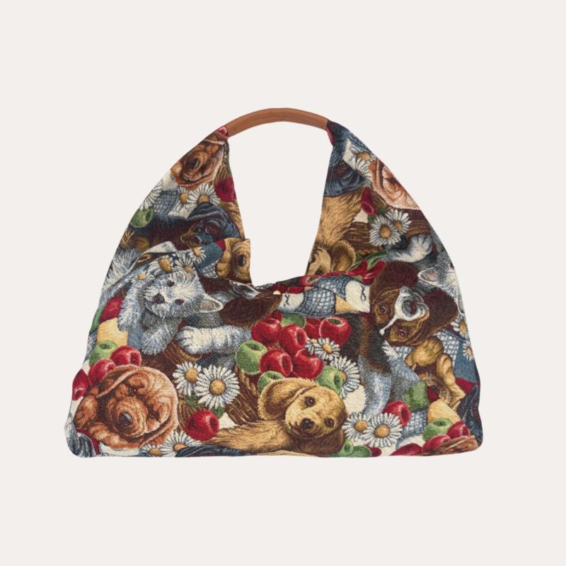 Bolso de Tela Grande Dog con Asa de Piel Perro