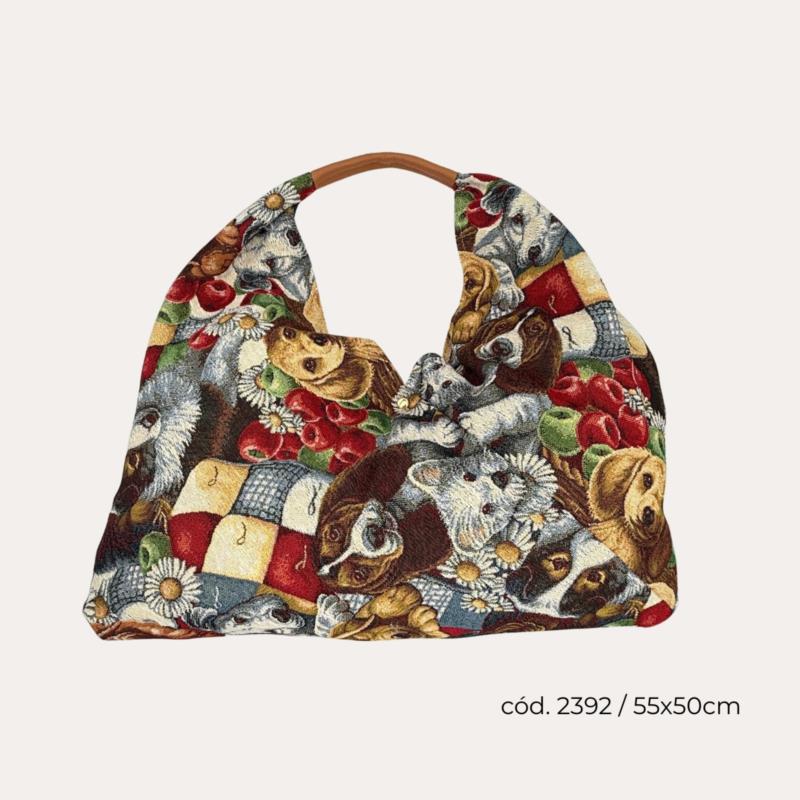 Bolso de Tela Grande Dog con Asa de Piel Perro