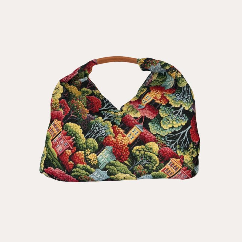 Bolso de Tela Grande Paisaje con Asa de Piel
