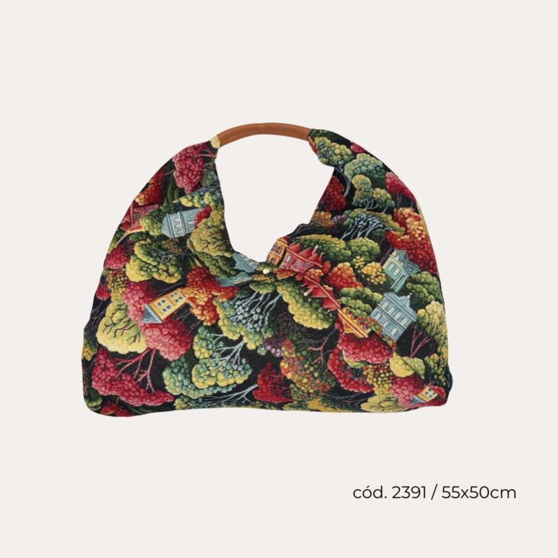 Bolso de Tela Grande Paisaje con Asa de Piel