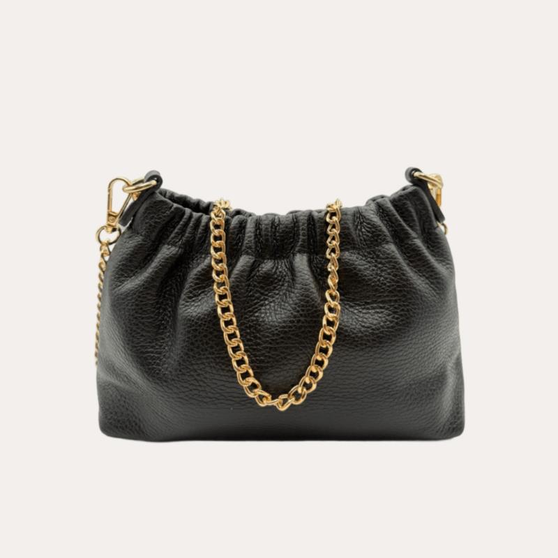 Bolso Pouch Piel Negra con Cadena