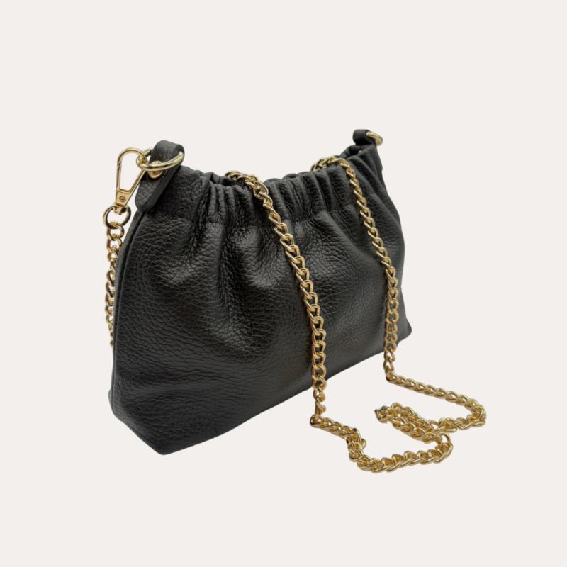 Bolso Pouch Piel Negra con Cadena