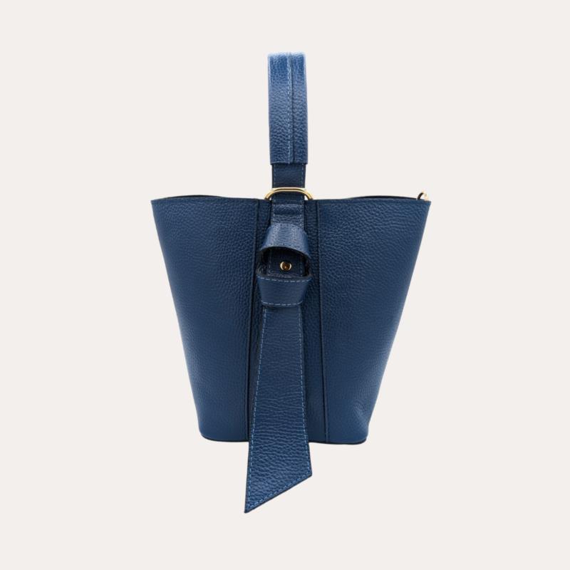 Bolso Piel Forma de Cubo Liso Azul