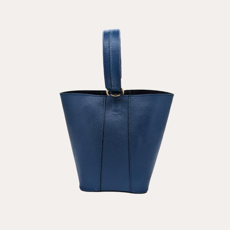 Bolso Piel Forma de Cubo Liso Azul