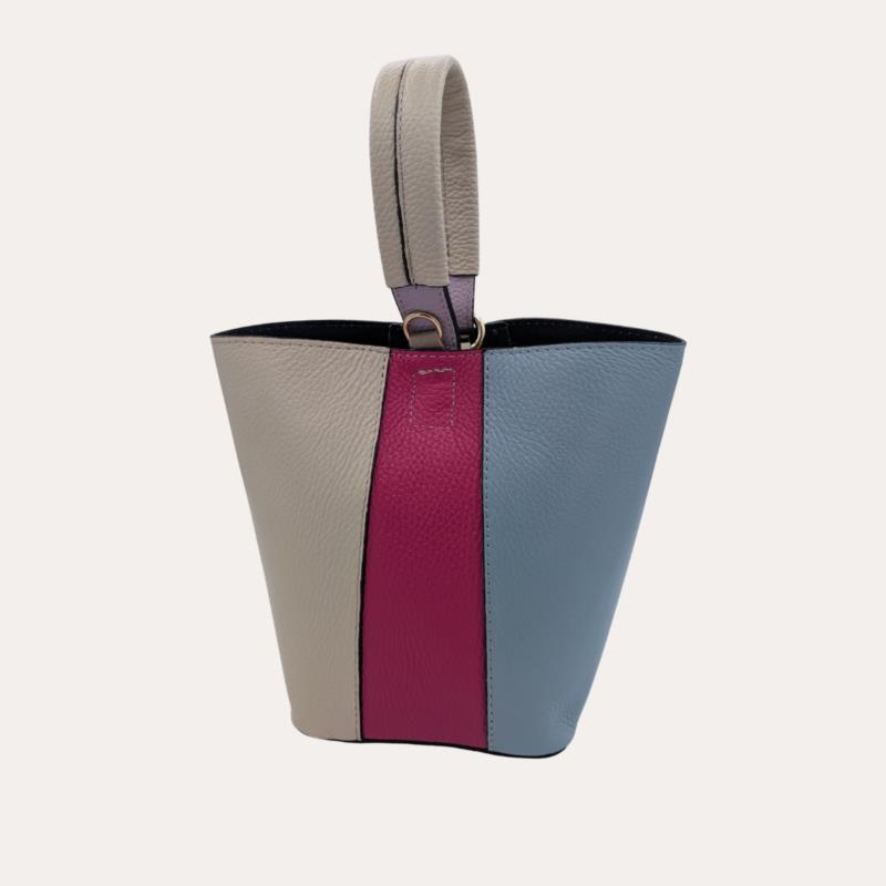 Bolso de Piel Pequeño Multicolor Tipo Cubo Asa Blanco