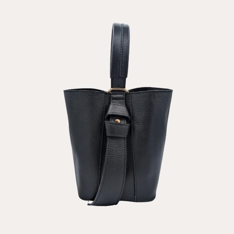 Bolso Piel Forma de Cubo Liso Negro