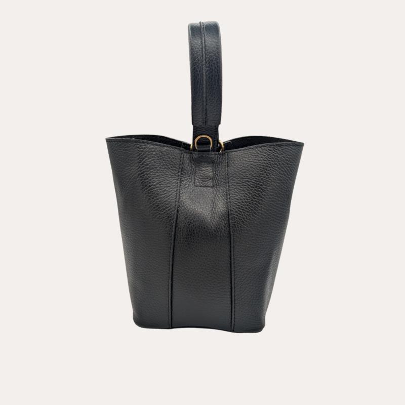 Bolso Piel Forma de Cubo Liso Negro