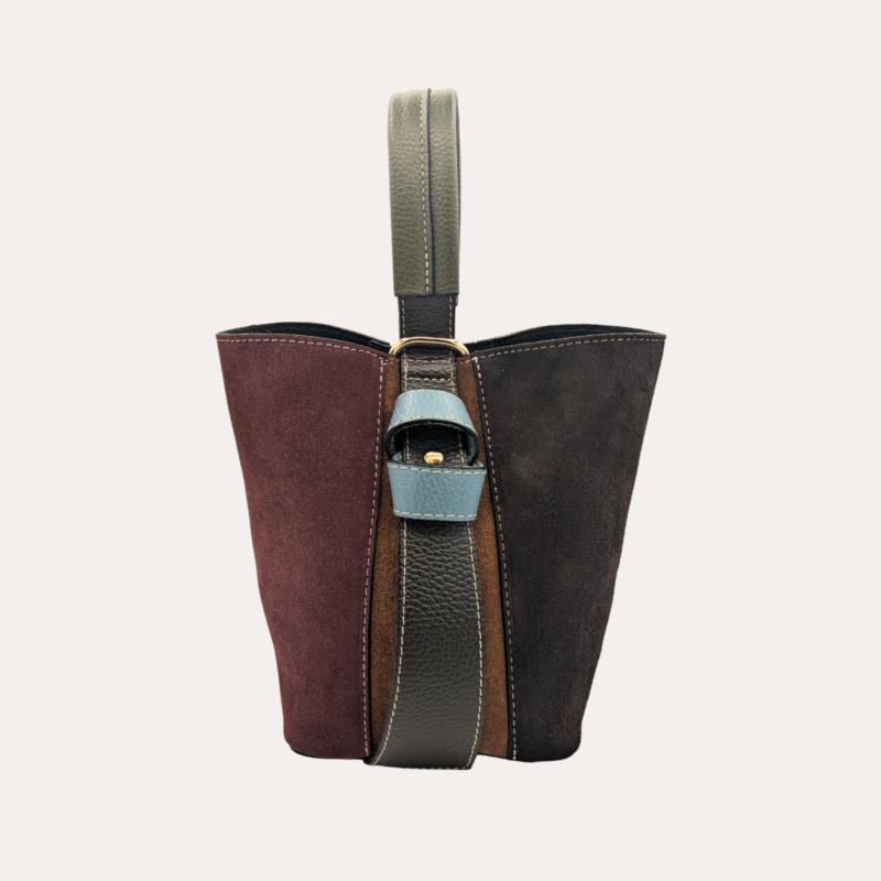 Bolso Antelina Pequeño Multicolor Tipo Cubo Asa Verde