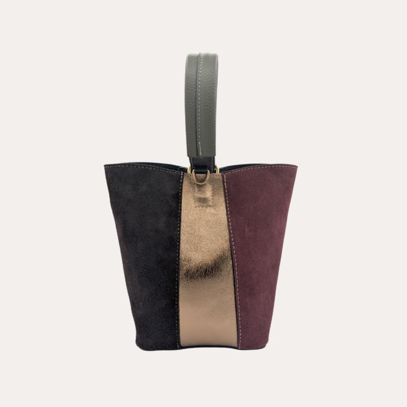 Bolso Antelina Pequeño Multicolor Tipo Cubo Asa Verde