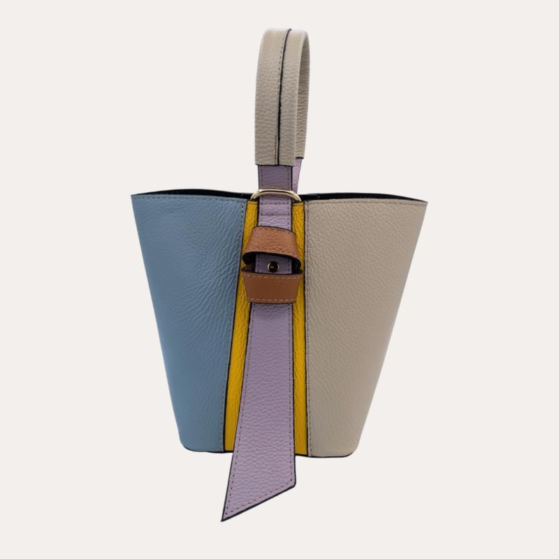 Bolso de Piel Pequeño Multicolor Tipo Cubo Asa Blanco