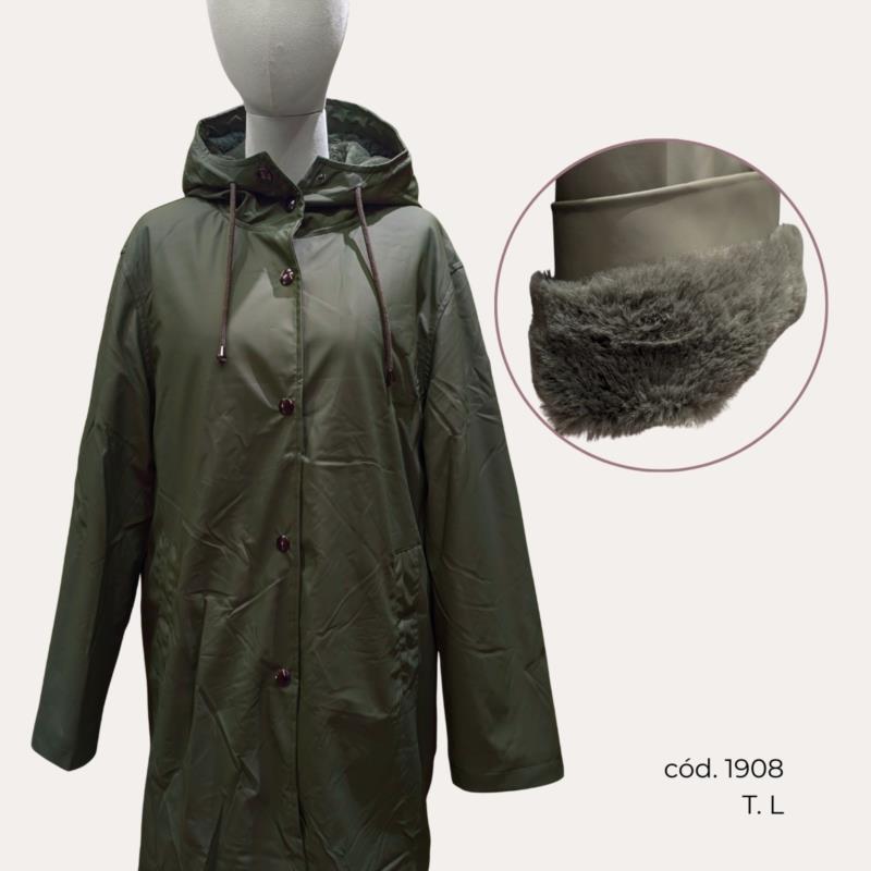Parka Larga Acolchada con Capucha en Verde