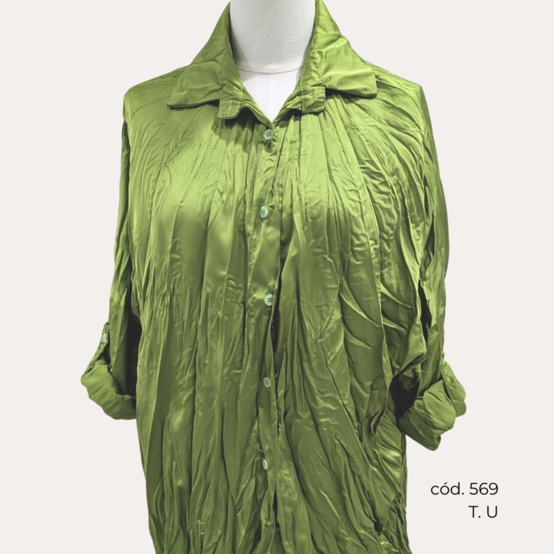 Camisa Fluida Satinada en Verde
