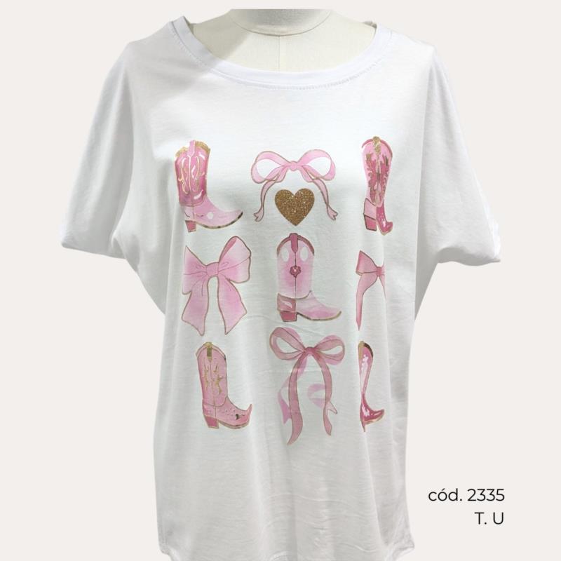 Camiseta Blanca de Algodón con Estampado Accesorios Cowgirl