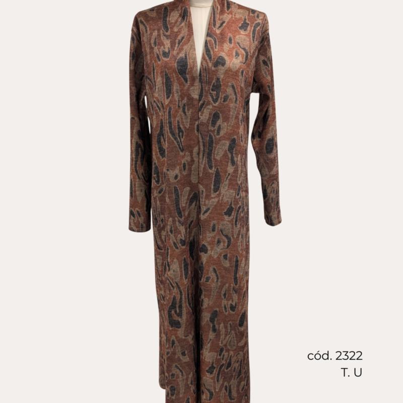 Vestido Largo Estampado Fluido en Teja con Escote en Pico