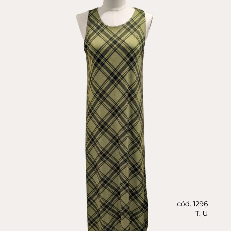 Vestido Largo de Punto Escocés en Verde