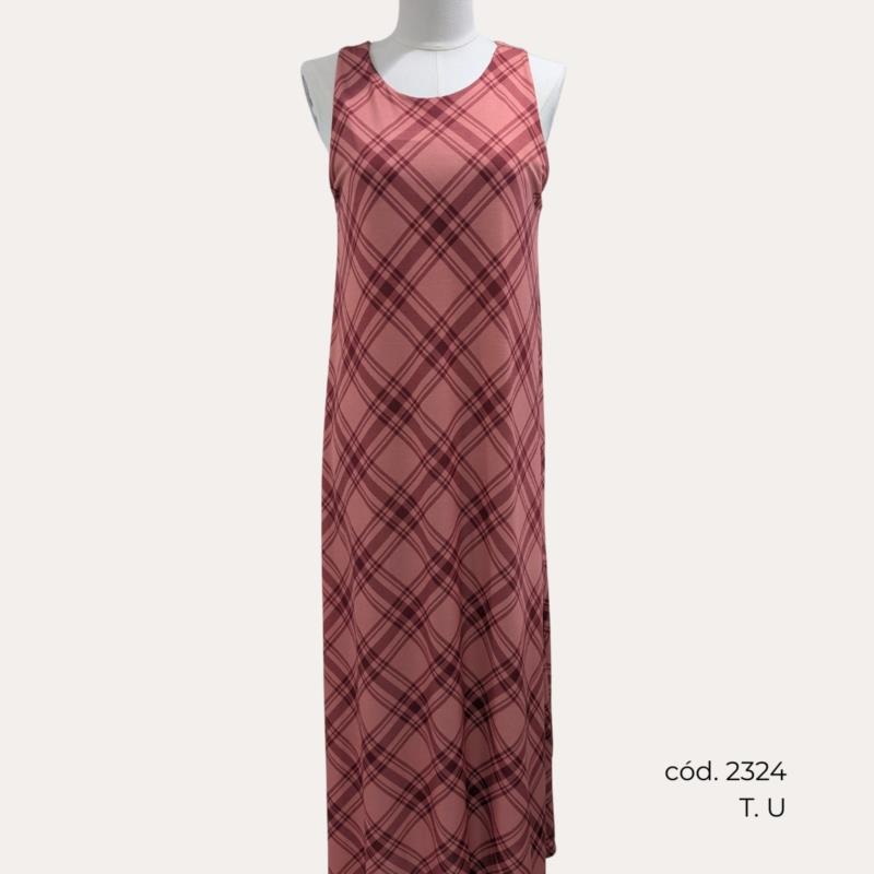 Vestido Largo de Punto Escocés en Rosa