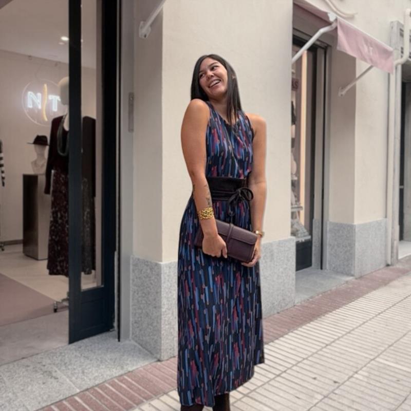 Vestido Estampado Azul Marino