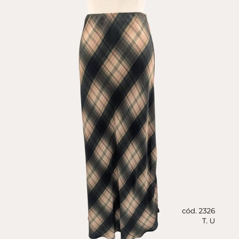 Falda Larga con Estampado Diagonal en Verde y Beige