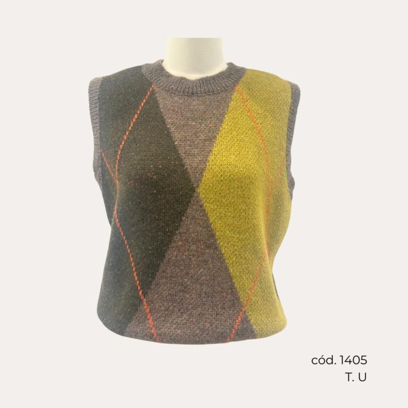 Chaleco de Punto con Estampado Geométrico en Tonos Verdes 
