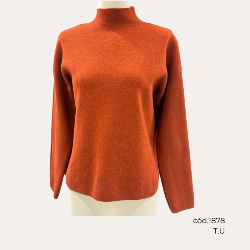 Jersey de Punto Naranja con Cuello Alto