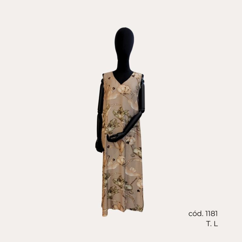 Vestido Largo Floral Arena de Tirantes con Escote en Pico