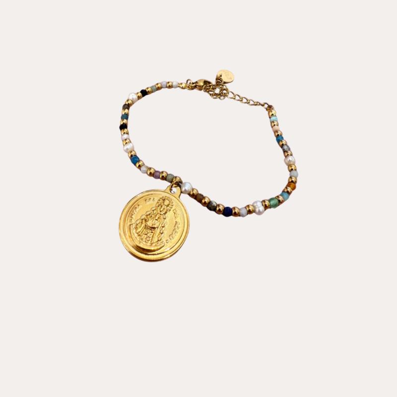 Pulsera elástica Virgen del Rocío con medalla redonda