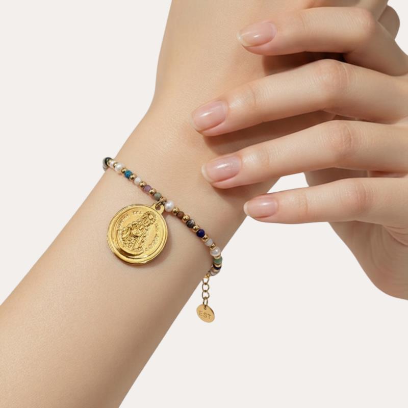 Pulsera elástica Virgen del Rocío con medalla redonda