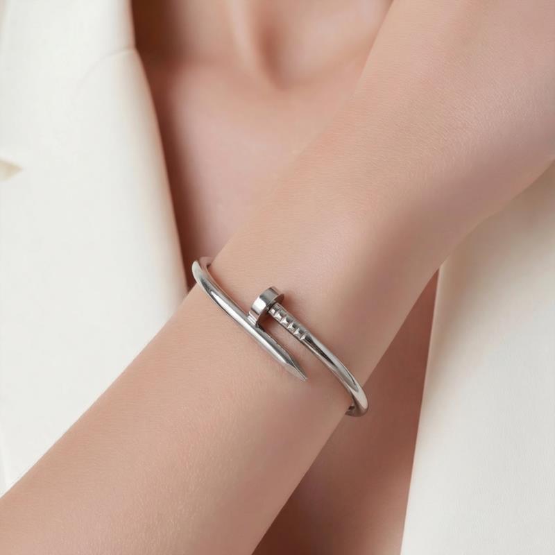 Pulsera Fina de Acero Inoxidable Tipo Clavo Plateada
