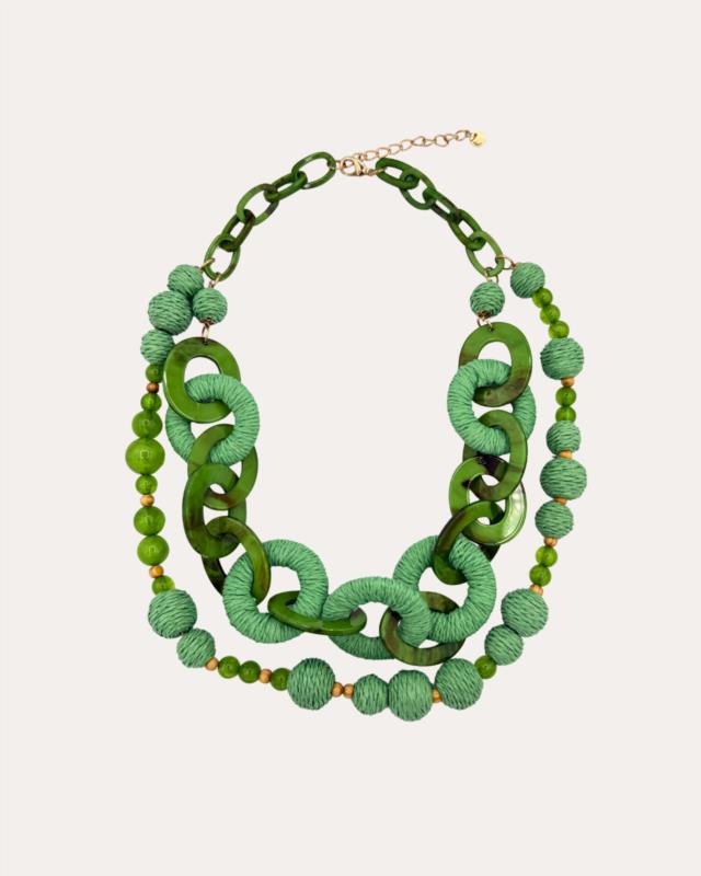Collar Largo Doble con Eslabón de Aros Verde