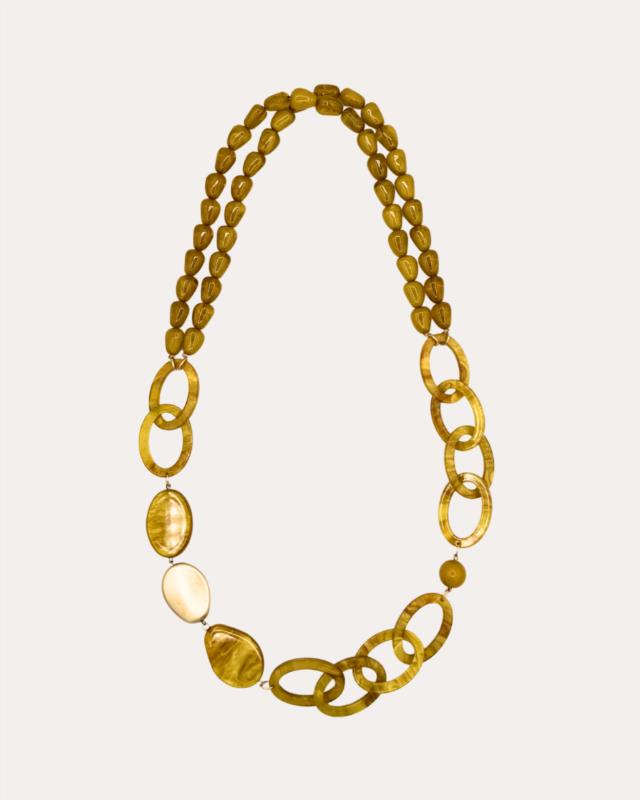 Collar Largo Doble con Eslabones Mostaza