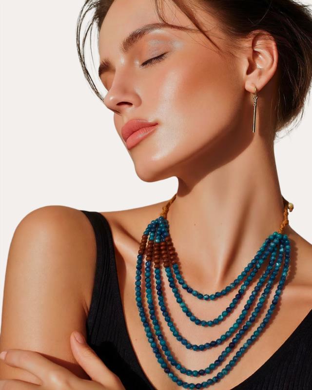 Collar Varios Niveles Acrilico Azul y Madera