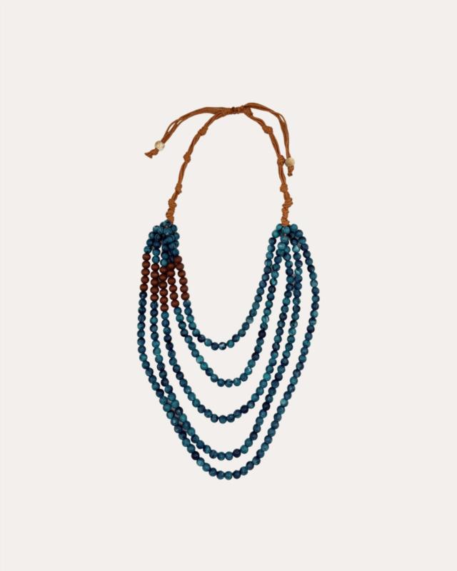 Collar Varios Niveles Acrilico Azul y Madera