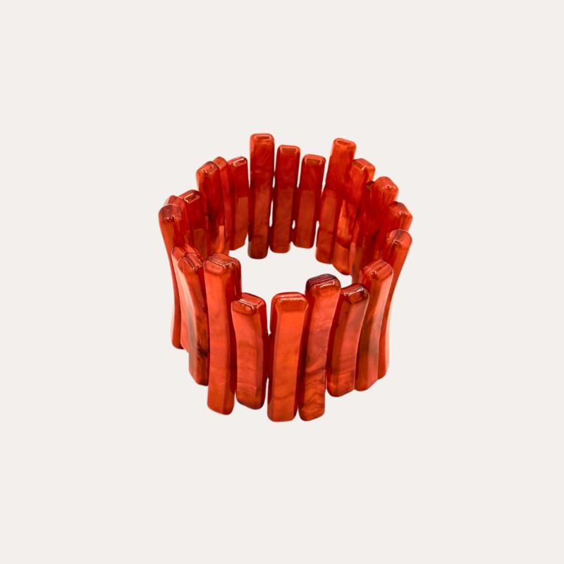 Pulsera Elástica de Resina Marmoleada Naranja con Diseño Vertical