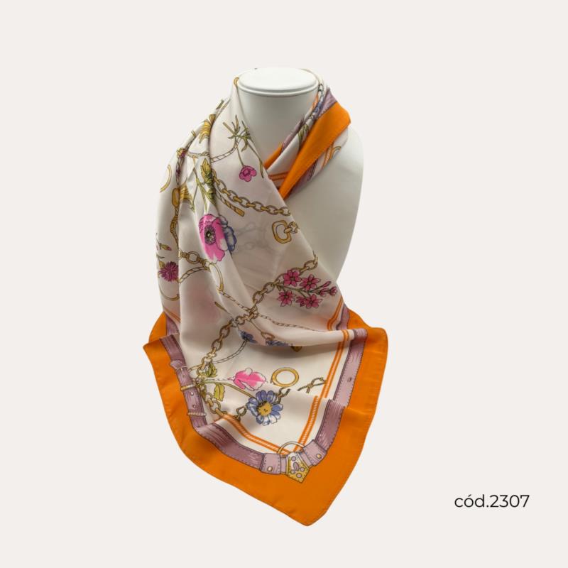 Fular Naranja con Cadenas Doradas