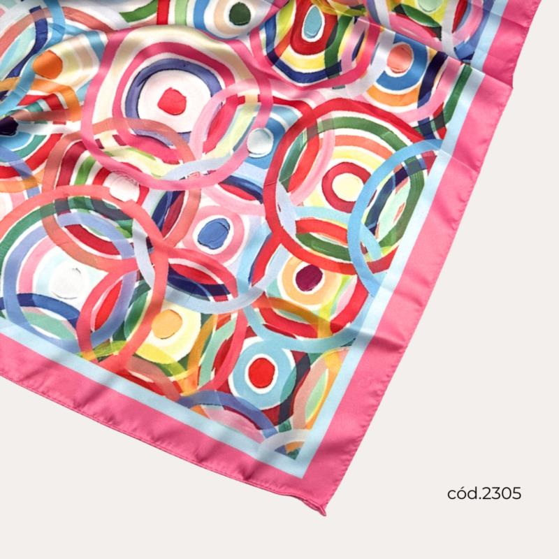 Fular Rosa con Redondeles Multicolor