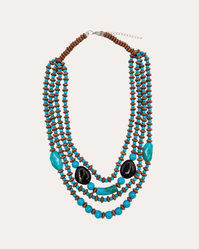 Collar Mediano Madera y Resina Azul