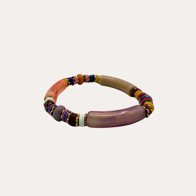 Pulsera elástica de resina efecto bambú multicolor
