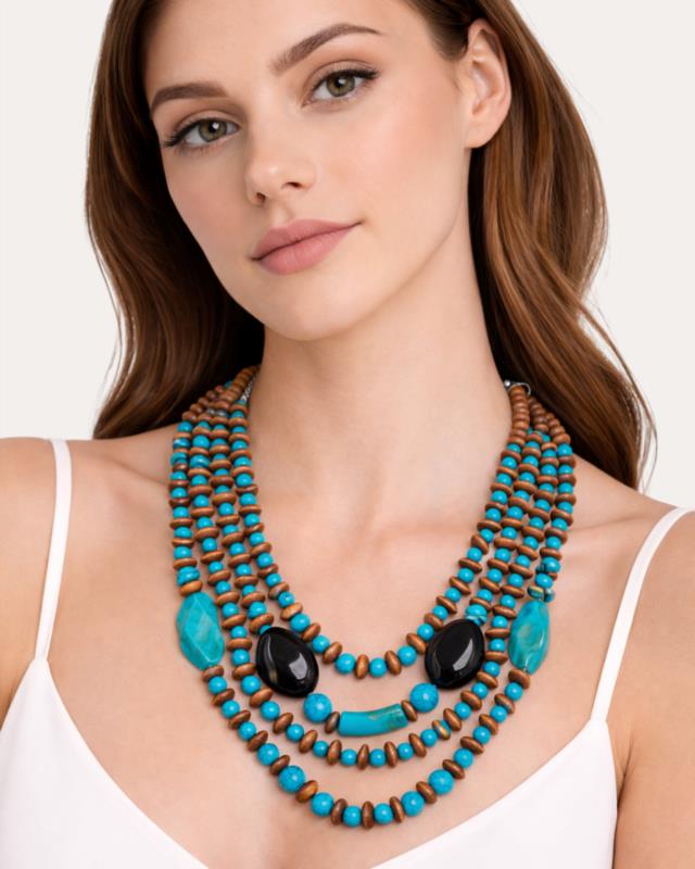 Collar Mediano Madera y Resina Azul