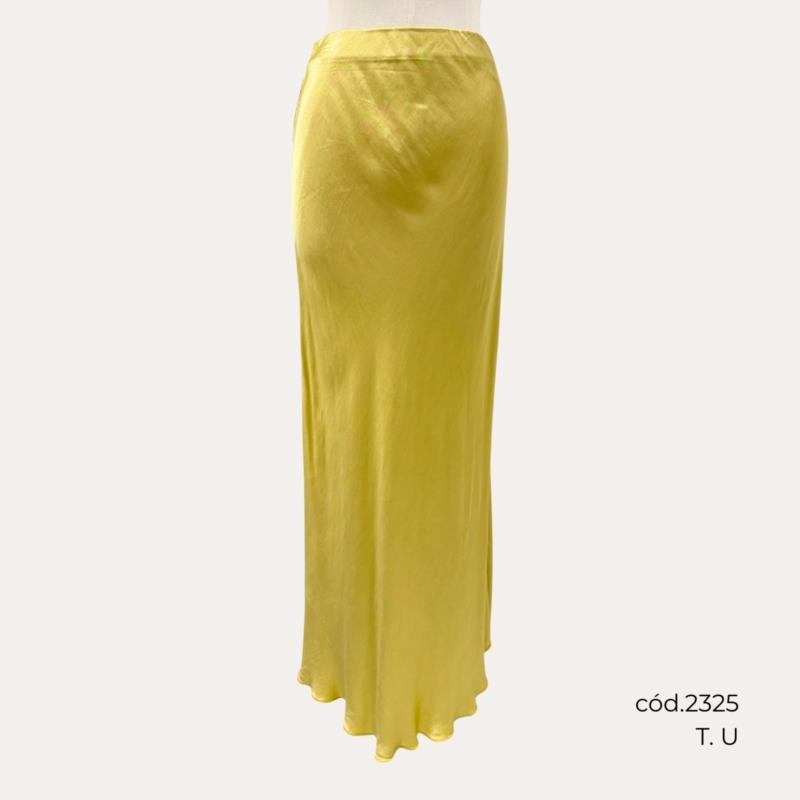 Falda Larga Fluida Satinada en Verde