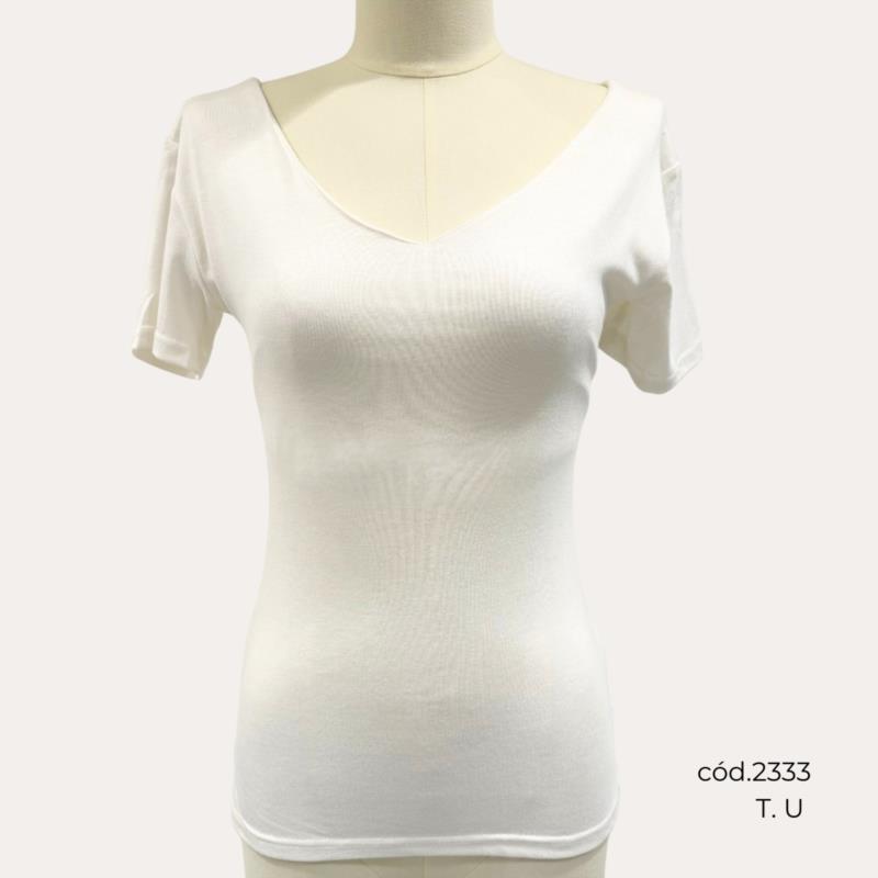 Camiseta Blanca de Algodón con Cuello Pico