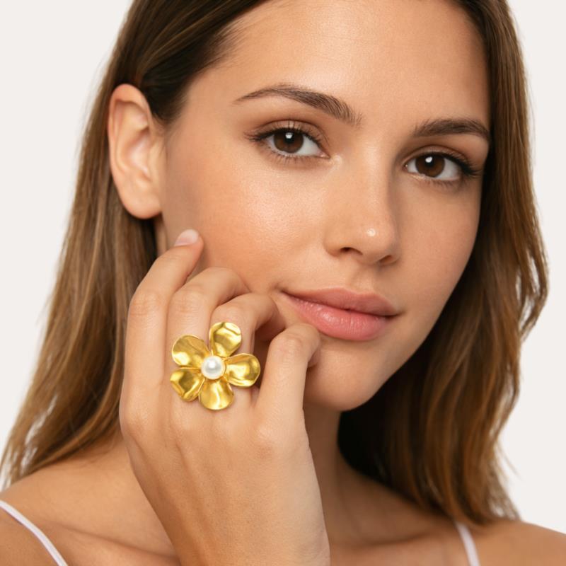 Anillo Flor Grande Dorado