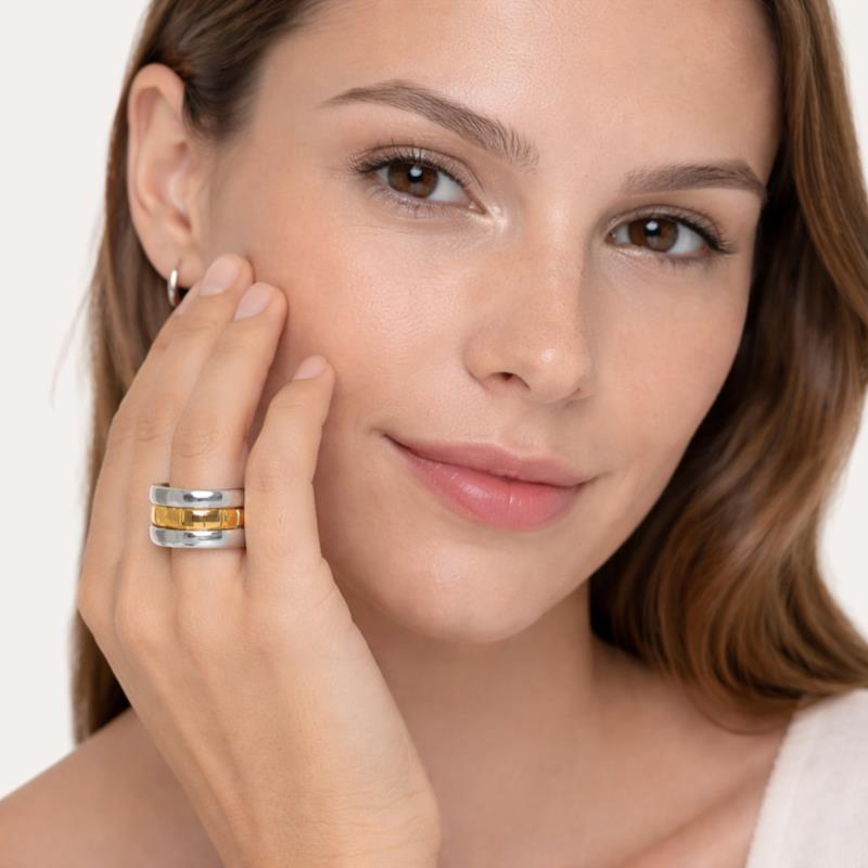 Anillo Tres Niveles Plateado y Dorado