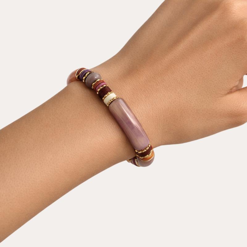 Pulsera elástica de resina efecto bambú multicolor