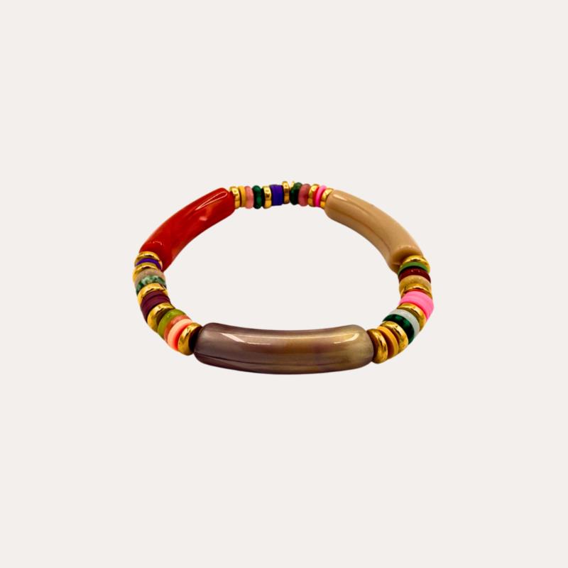 Pulsera elástica de resina efecto bambú multicolor