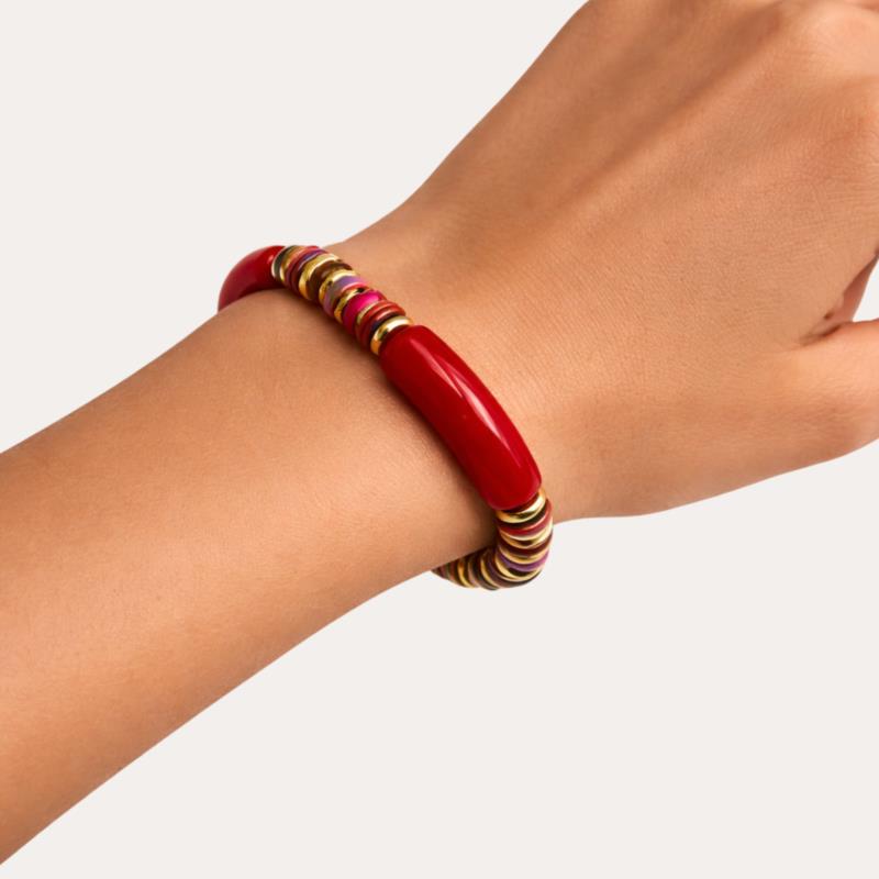 Pulsera Elástica de Resina Efecto Bambú Multicolor